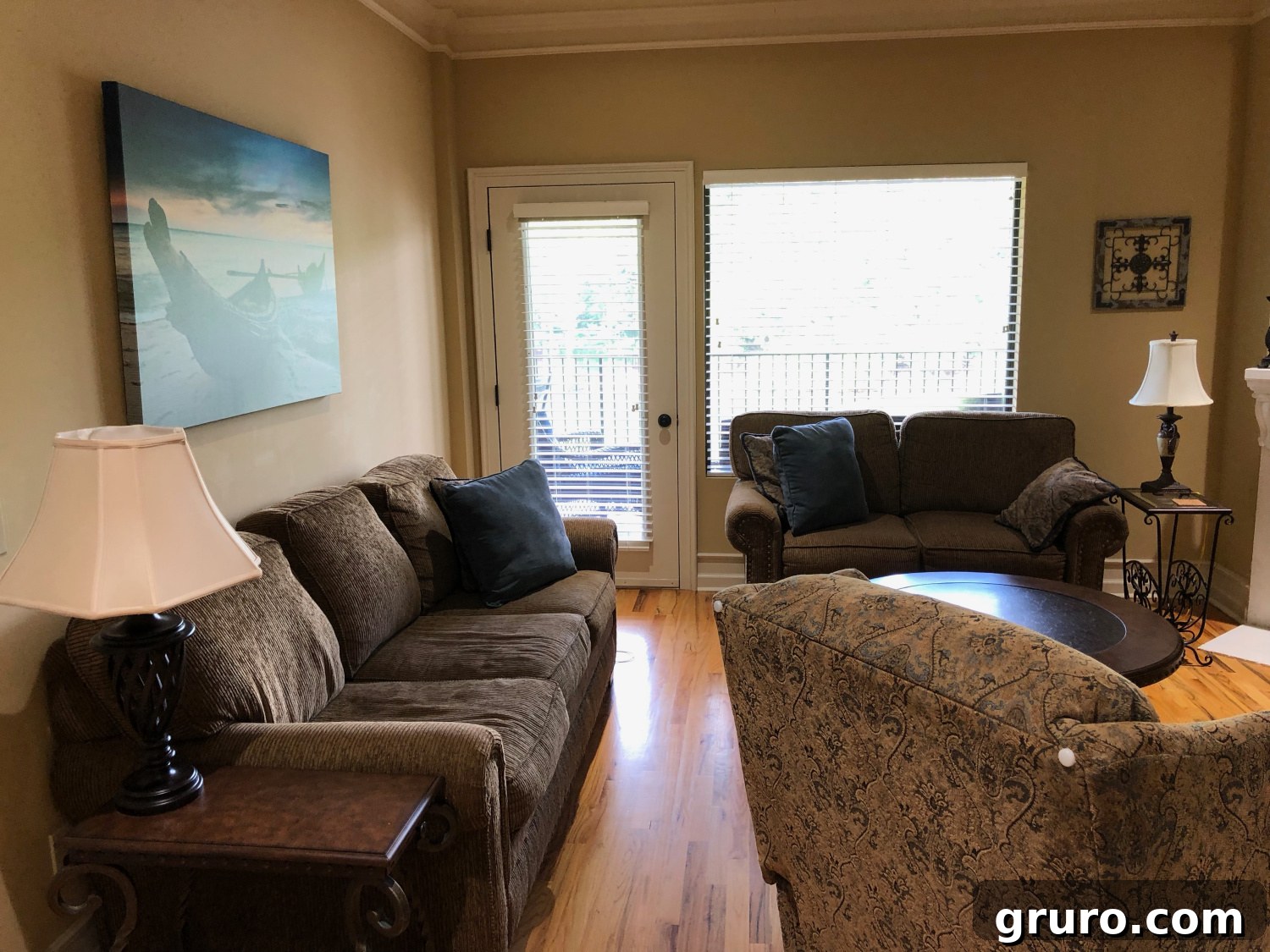 Our Lake Martin Oasis 7 Living room before refresh at Lake Martin condo