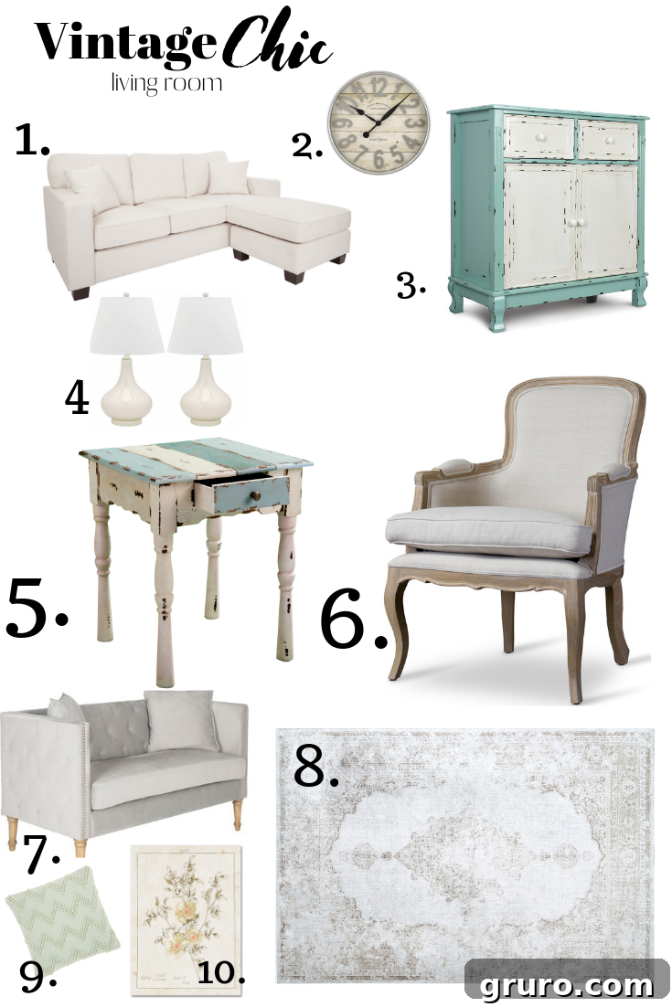 Elevate Your Space with Vintage Chic Decor 2 Vintage Chic Living Room Decor Ideas with Sectional and Farmhouse Clock