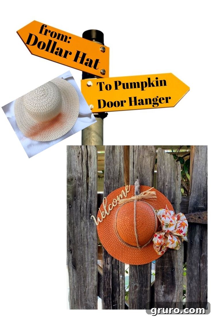 Warm Fall Pumpkin Door Welcome 11 Pumpkin Door Hanger made from Dollar Tree items - Pin for later