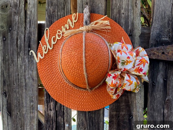 Finished Fall Pumpkin Door Decor made from Dollar Tree items