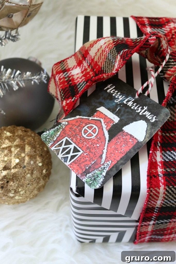 Complimentary Printable Holiday Gift Tags 6 Red barn gifts tags - free Christmas printables with farmhouse style