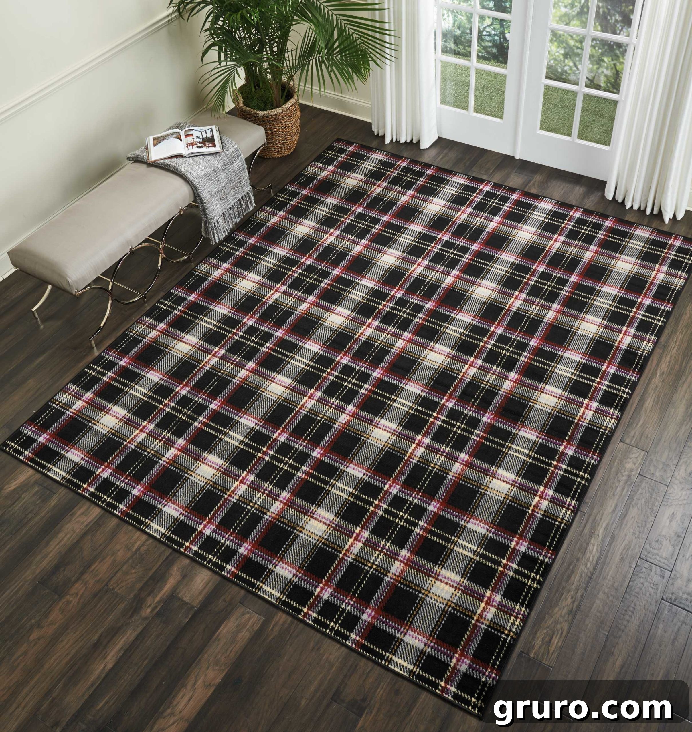 Farmhouse Black Plaid Area Rug