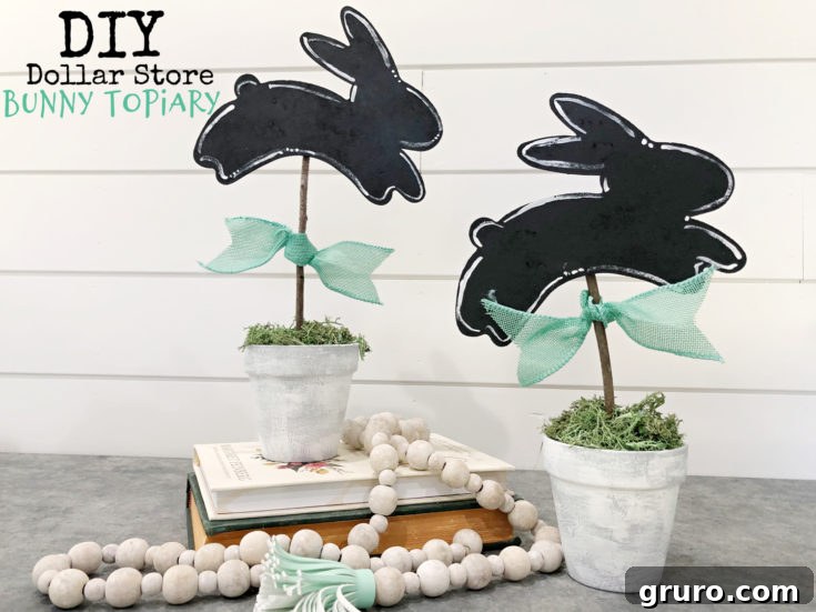 DIY Bunny Topiary Easter Home Decor made from thrift store finds