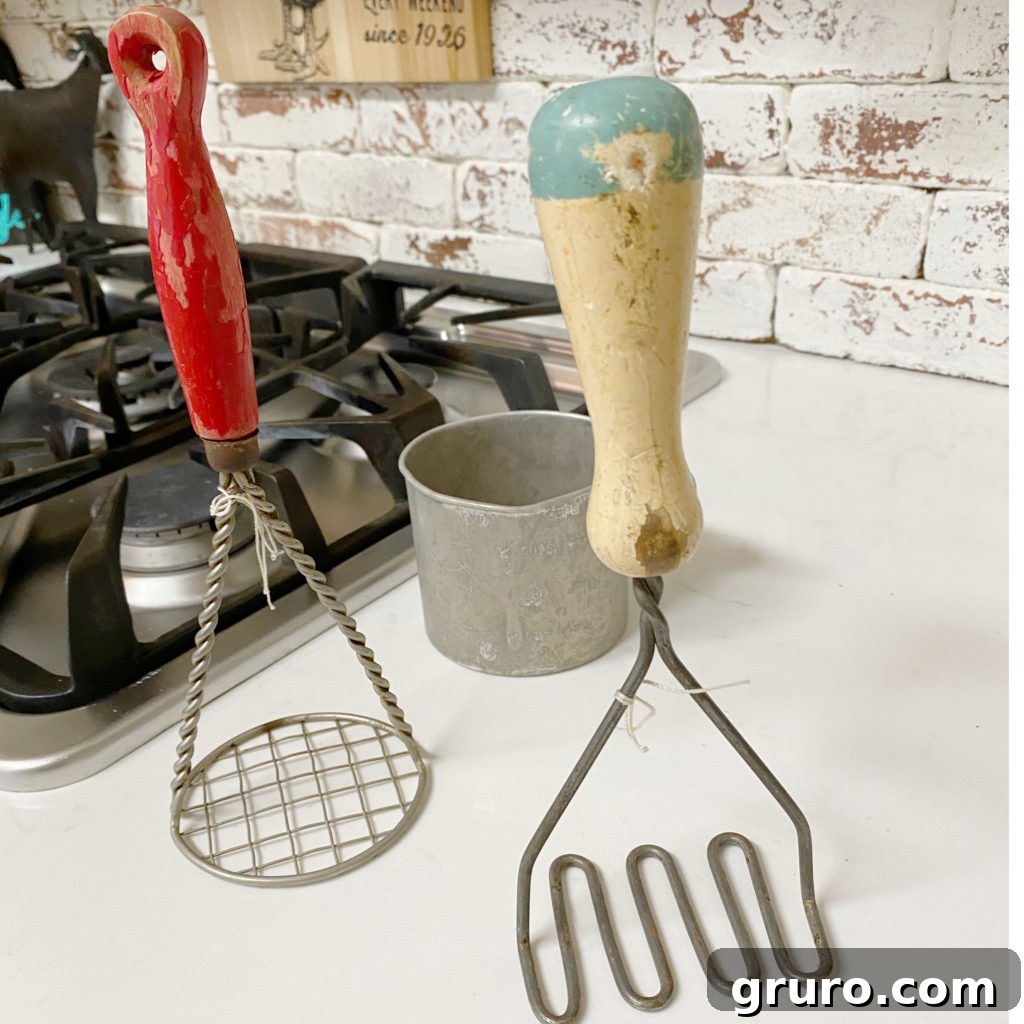Antique kitchen tools transformed into whimsical spring decor