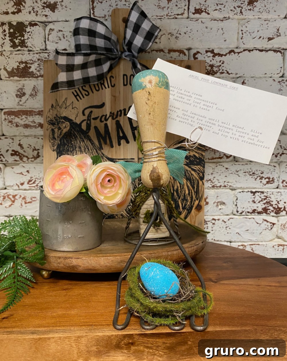 Vintage kitchen utensils displayed as charming spring home decor