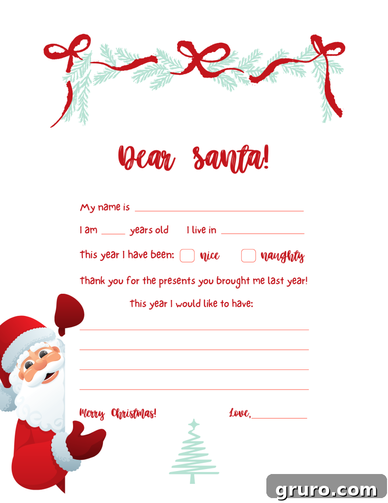Free Printable Letter to Santa 2 Printable Dear Santa Letter Template for Kids
