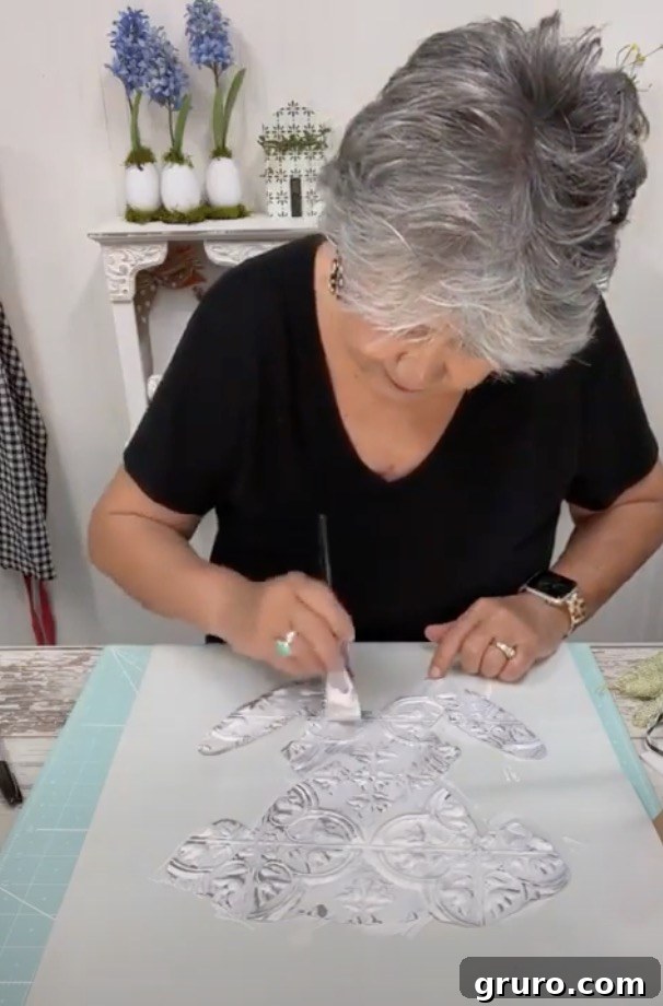 Cutting and painting ceiling tile bunny