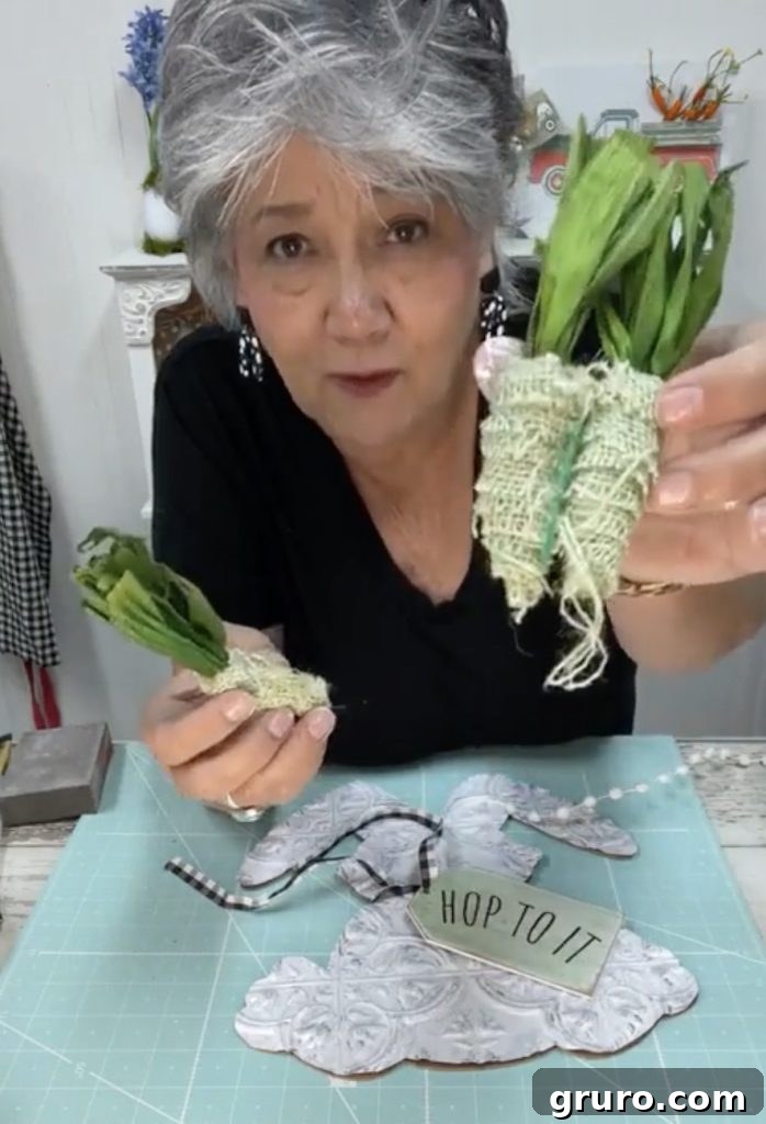 Adding ribbon and greenery