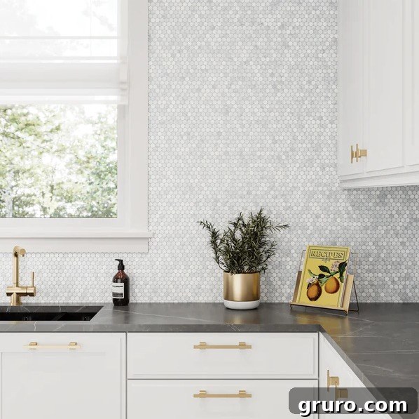 Elevating White Kitchens: 30 Backsplash Inspirations 13 Subtle Mosaic Tile Backsplash