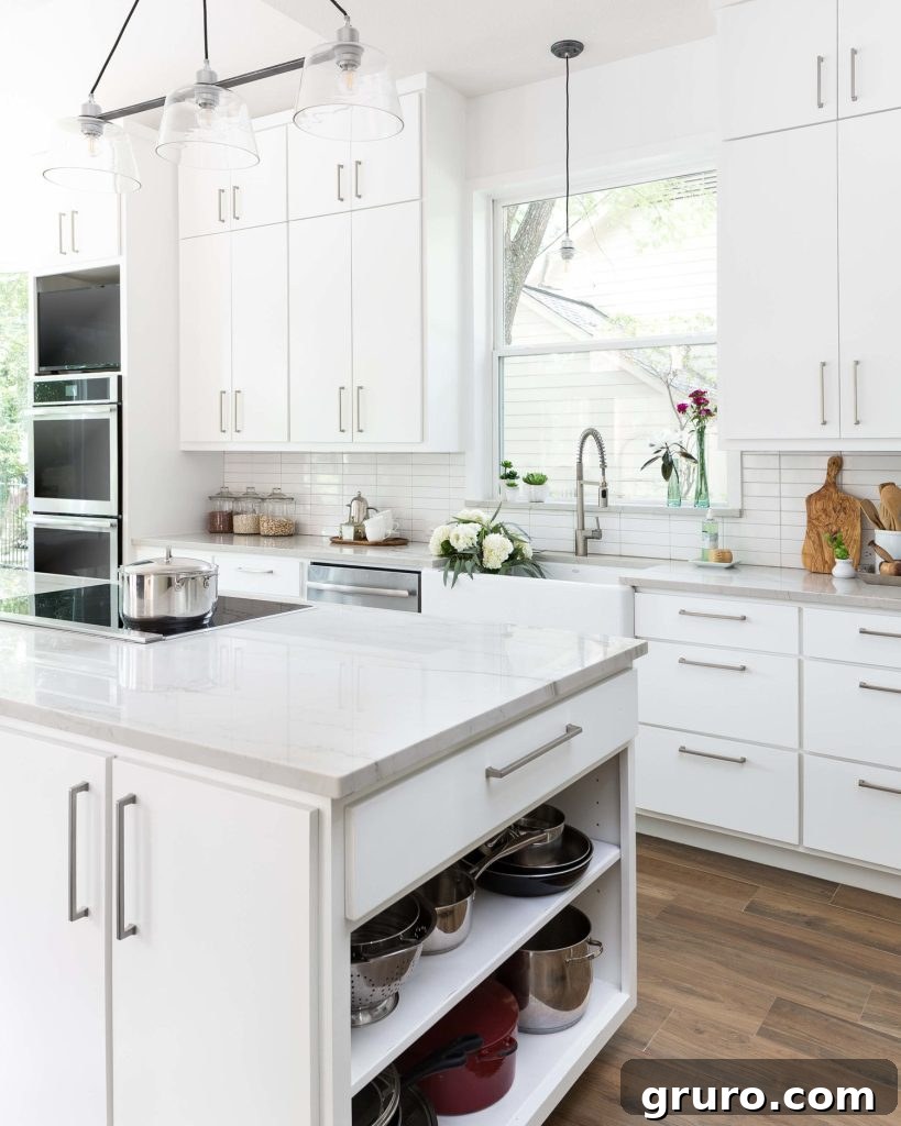 Elevating White Kitchens: 30 Backsplash Inspirations 3 Stacked White Subway Tile Kitchen Backsplash