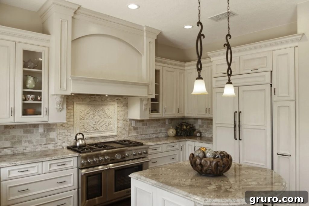 Elevating White Kitchens: 30 Backsplash Inspirations 23 Travertine Backsplash in a White Kitchen