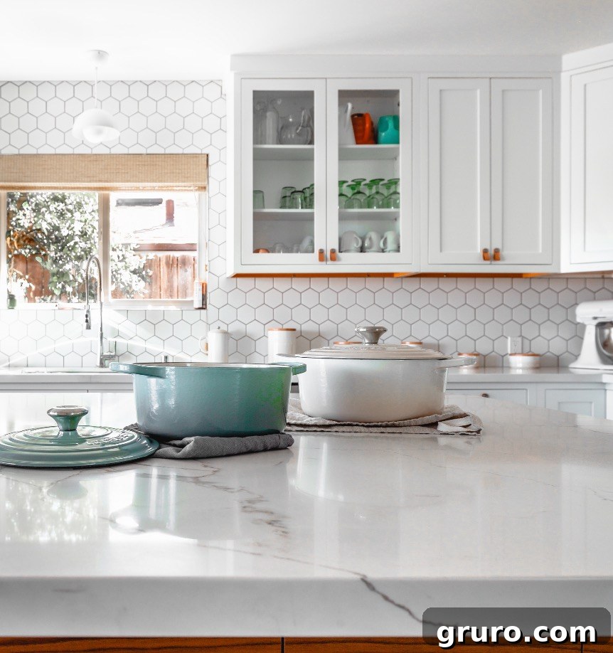 Elevating White Kitchens: 30 Backsplash Inspirations 25 White Hexagon Tile Backsplash