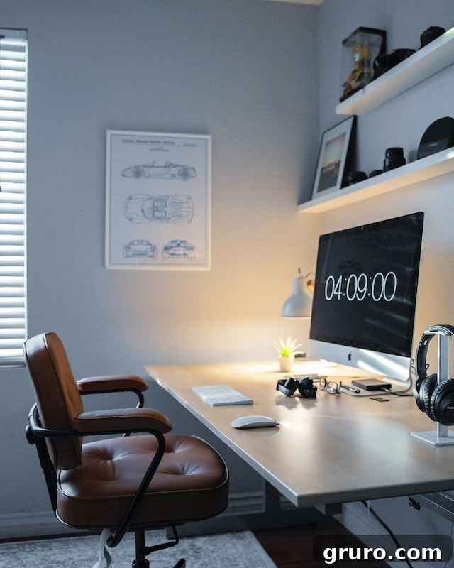 Sleek home office setup with dual monitors and organized desk.