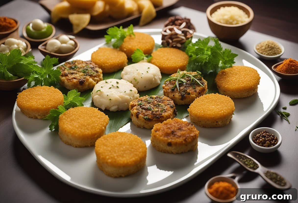 A variety of spices and flavorings arranged around chicken patties on a serving platter