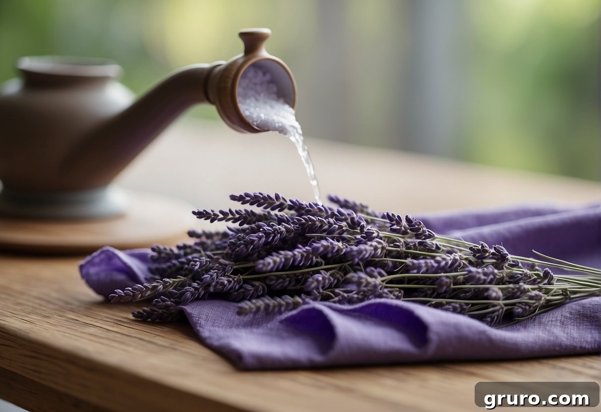 A table with fabric, rice, and lavender. A person pouring rice and lavender into fabric, sewing it, and heating it