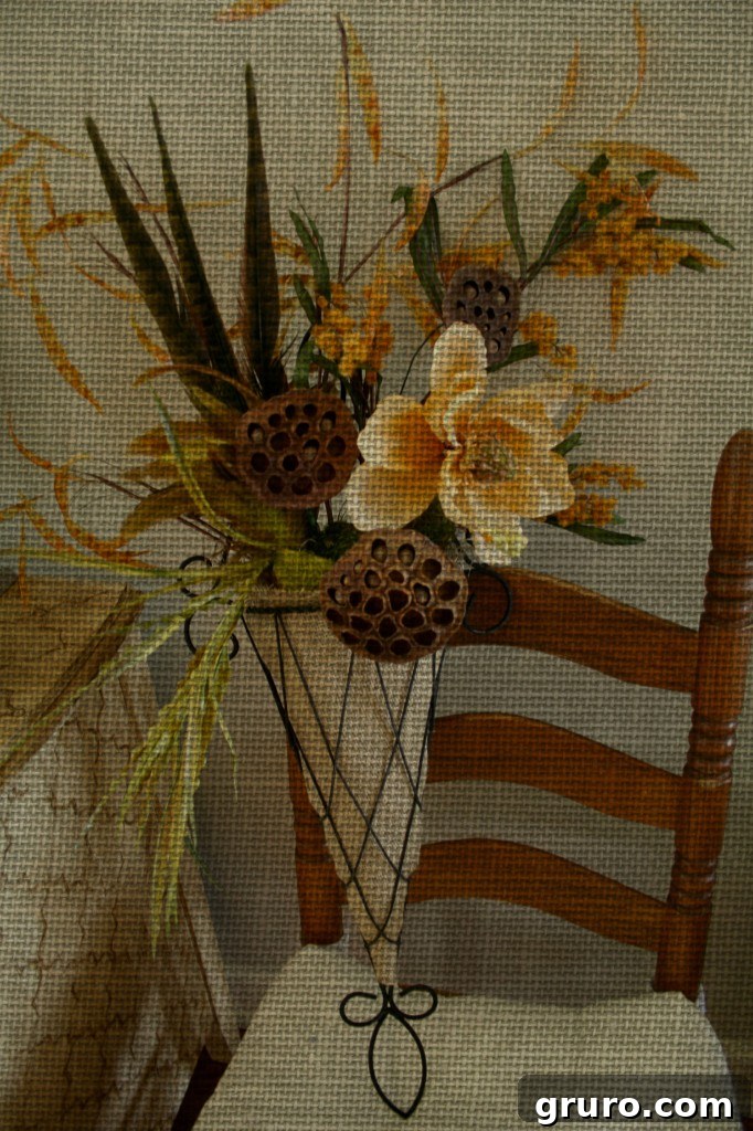 Artistic photo of a rustic fall door arrangement with text overlay.
