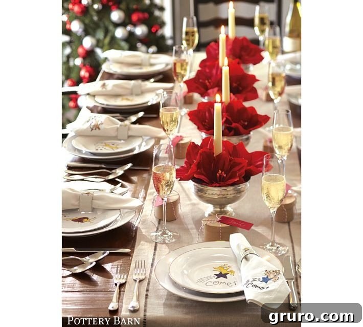 Pottery Barn Reindeer Dinnerware inspiration for holiday entertaining Pottery Barn inspired holiday table setting featuring reindeer dinnerware